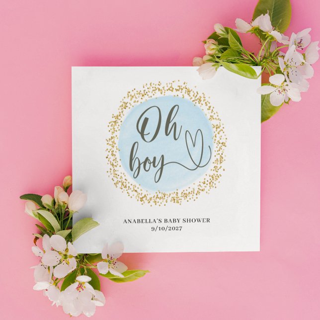 Serviette En Papier Oh Boy Blue Gold Confetti Baby shower (Créateur téléchargé)