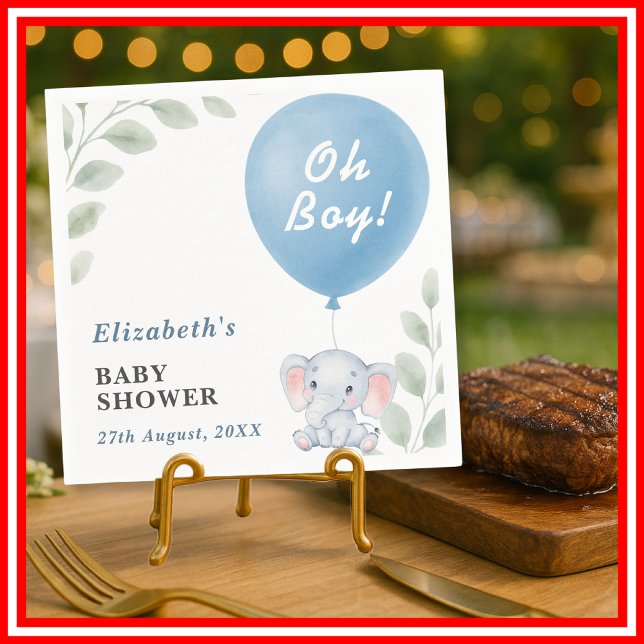 Serviette En Papier Oh Boy Elephant Balloon Eucalyptus Baby Shower (Créateur téléchargé)