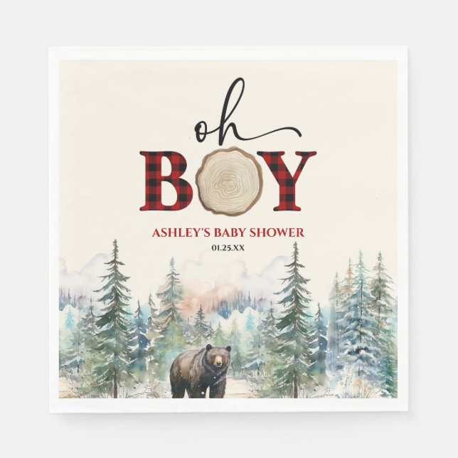 Serviette En Papier Oh Boy Lumberjack Baby shower d'ours de forêt (Devant)