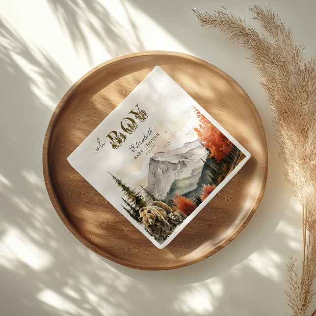 Serviette En Papier Oh Boy Rustic Automne Woodland Bear Baby shower (Créateur téléchargé)