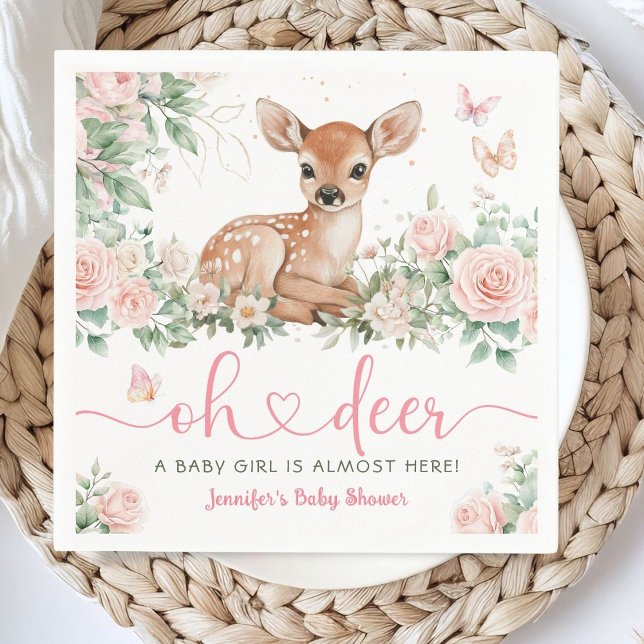 Serviette En Papier Oh Deer Baby shower Girl Papier rose Napkin (Créateur téléchargé)