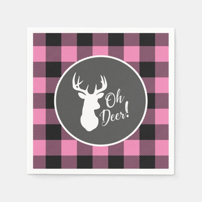 Serviette En Papier Oh Deer Baby shower rose (Devant)