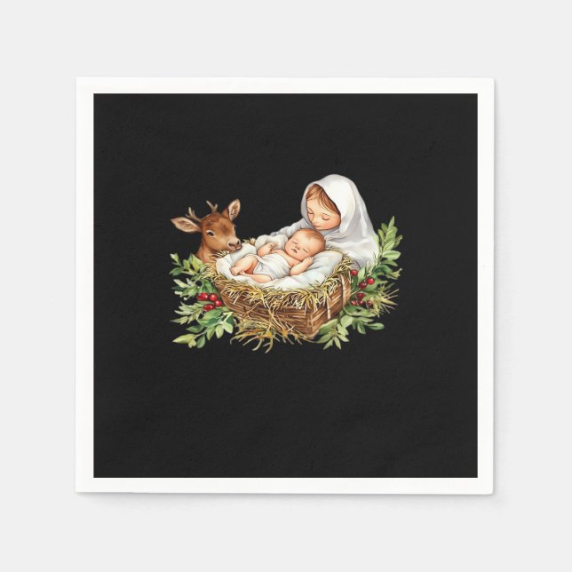 Serviette En Papier Oh Deer Mary Nativity Scene Christmas Jesus   (Devant)