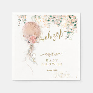 Serviette En Papier Oh Fille Balloon rose Baby shower Floral Eucalyptu