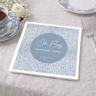 Serviette En Papier Oh Garçon Fleur Bleue et Blanche pour Baby Shower 