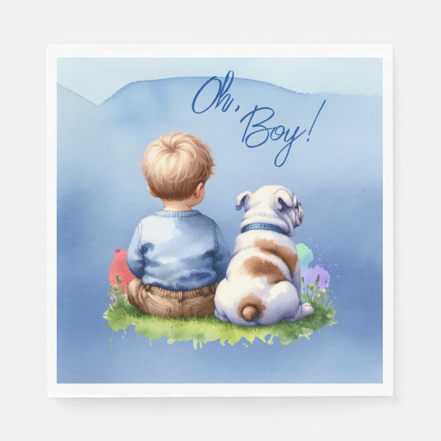 Serviette En Papier Oh, mon garçon ! Baby shower Baby and Bulldog (Devant)