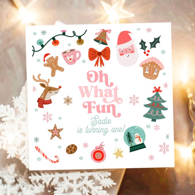 Serviette En Papier Oh What Fun Christmas Party Girl 1st Birthday  (Créateur téléchargé)