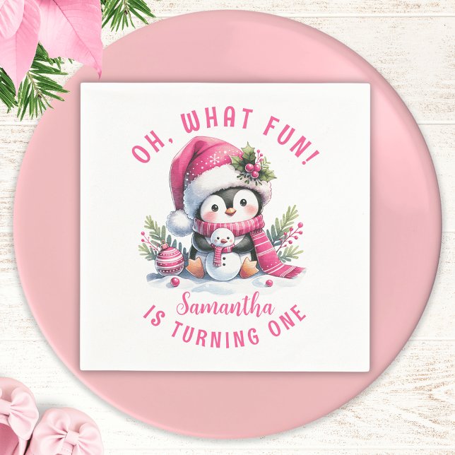 Serviette En Papier Oh What Fun mignon Penguin Winter Girl 1er anniver (Créateur téléchargé)