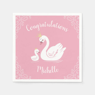 Serviette En Papier Oiseau Baby shower cygne avec thème Couronne rose