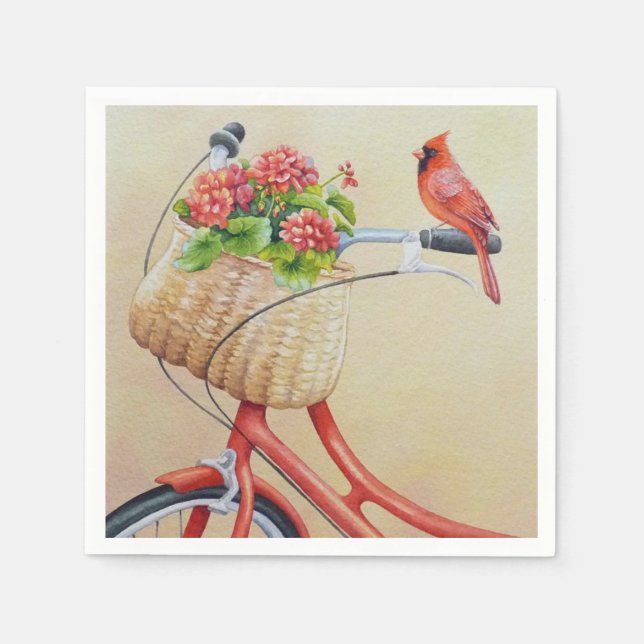 Serviette En Papier Oiseau cardinal perché sur l'aquarelle à vélo (Devant)