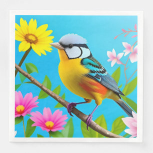Serviette En Papier Oiseau chanteur vibrant perché sur une branche fle
