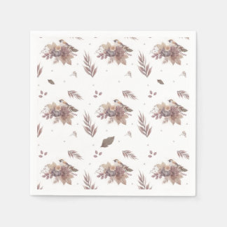 Serviette En Papier Oiseau d'automne neutre Motif sans couture