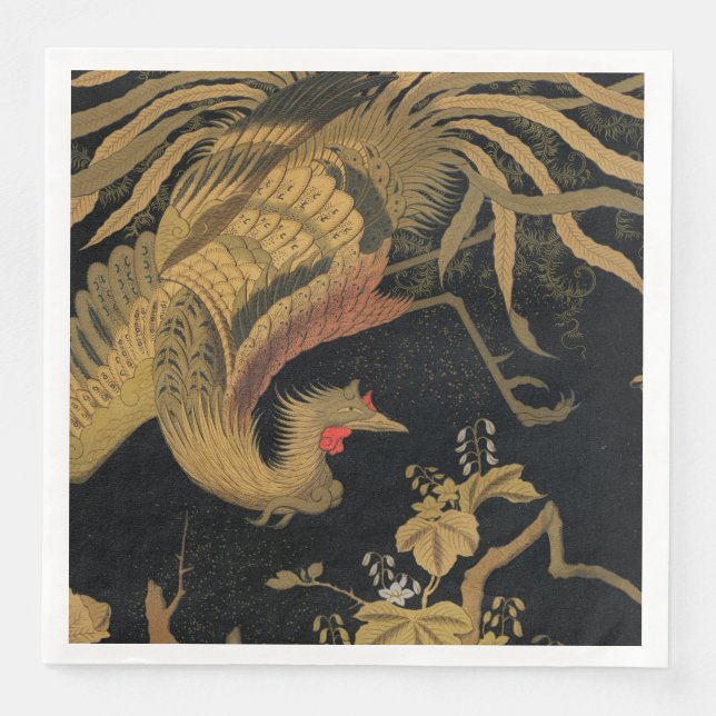 Serviette En Papier Oiseau de coq d'or Classique japonais Antique (Devant)