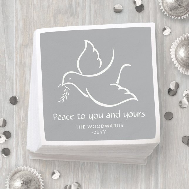 Serviette En Papier Oiseau de la Paix Vacances Gris moderne et Colombe (Créateur téléchargé)