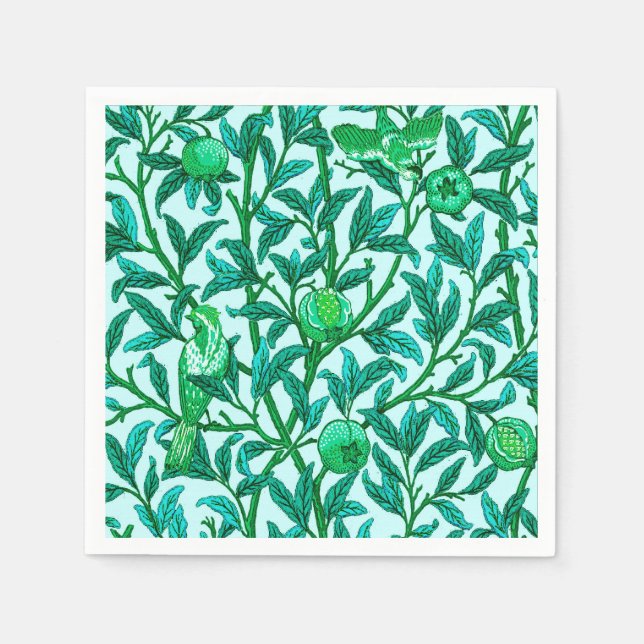 Serviette En Papier Oiseau et grenade Art Nouveau, Turquoise (Devant)