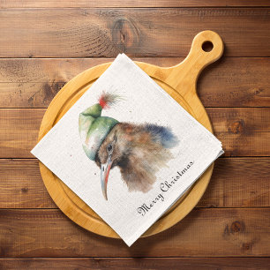 Serviette En Papier Oiseau Kiwi mignon en Casquette elfe de Noël, cout