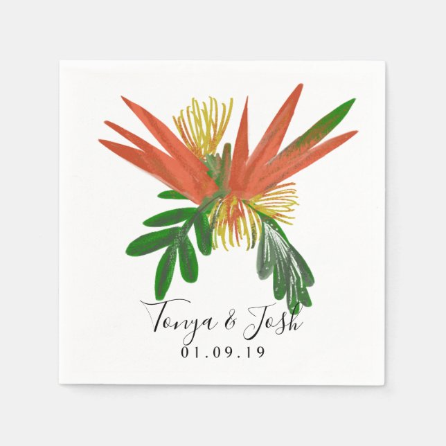 Serviette En Papier Oiseau sophistiqué du Mariage tropique Paradise (Devant)