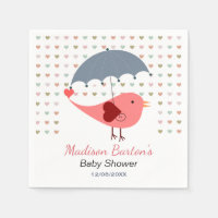 Oiseau sous parapluie Baby shower Coeurs pluviants