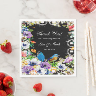 Serviette En Papier Oiseaux Bleus Colorés Et Papier Floral Botanique