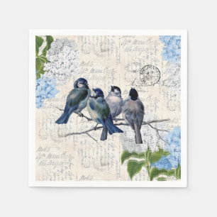 Serviette En Papier Oiseaux bleus vintages Fleurs Papier italien servi