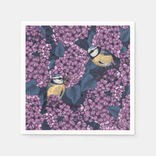 Serviette En Papier Oiseaux dans le jardin violet lilas