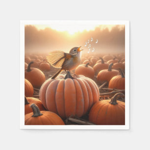 Serviette En Papier Oiseaux d'automne chanter sur un Citrouille