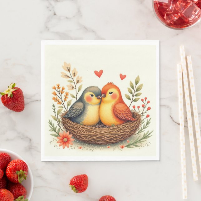 Serviette En Papier Oiseaux de l'amour (En situation)