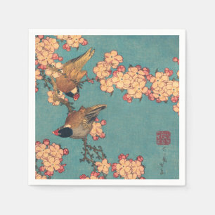 Serviette En Papier Oiseaux Fleurs Hokusai Art Japonais