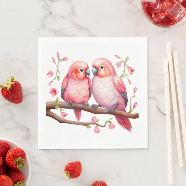 Serviette En Papier Oiseaux rouges et roses (En situation)
