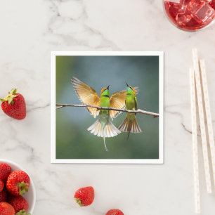 Serviette En Papier Oiseaux verts s'éternisent dans les arbres Photogr