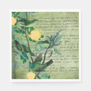 Serviette En Papier Oiseaux verts vintage