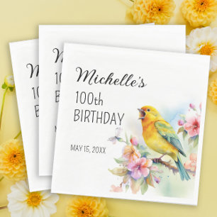 Serviette En Papier Oiseaux Vintage Canaris Fleurs 100e Anniversaire