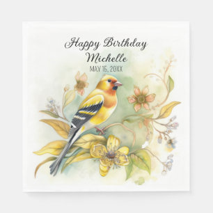 Serviette En Papier Oiseaux Vintage Chardonneret Jaune Or Joyeux Anniv