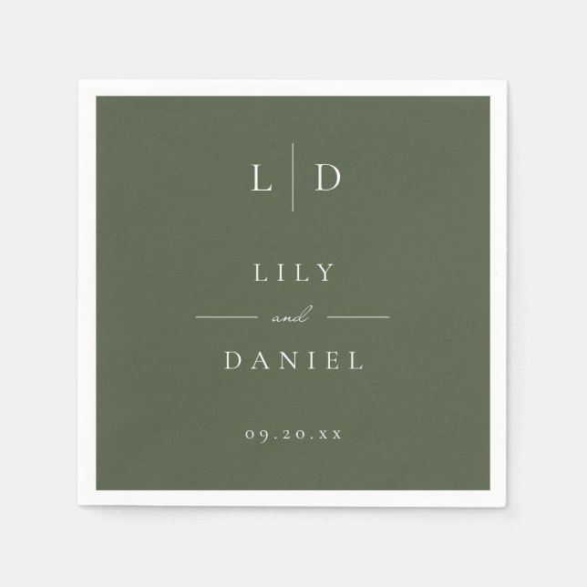 Serviette En Papier Olive Green Élégant minimaliste Monogramme Mariage (Devant)