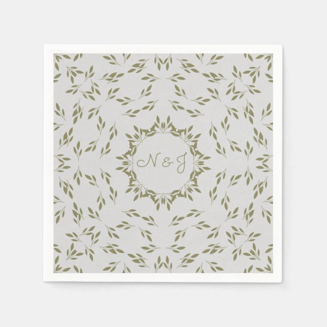 Serviette En Papier Olive Green Feuilles Naturel avoine Rustique Maria (Devant)