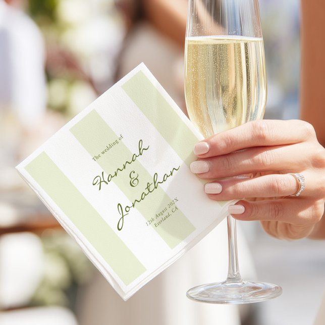 Serviette En Papier Olive Green Stripe Wedding (Créateur téléchargé)