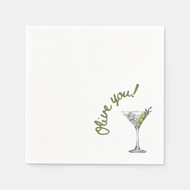 Serviette En Papier Olive Martini "Olive you !" Cocktail serviettes (Devant)