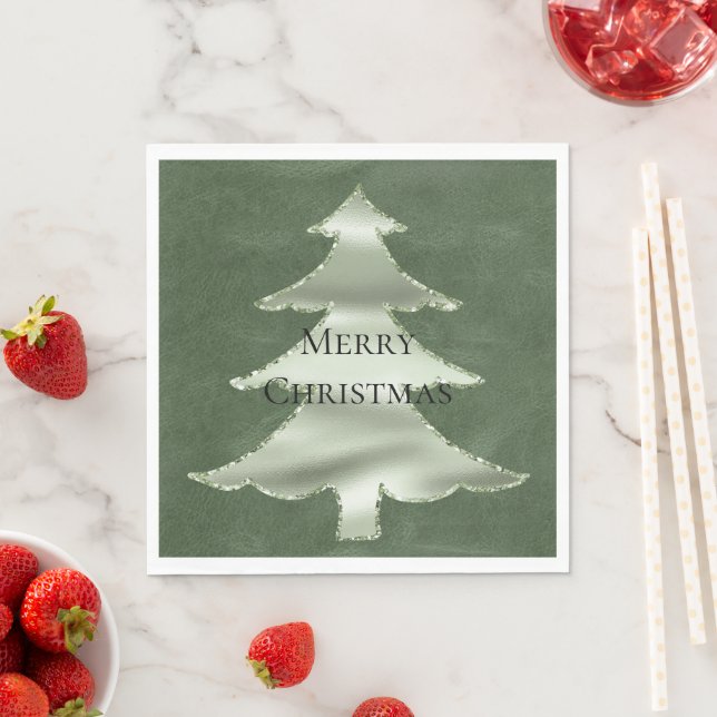 Serviette En Papier Olive Pistachio Mint Green Christmas Tree Texture (En situation)