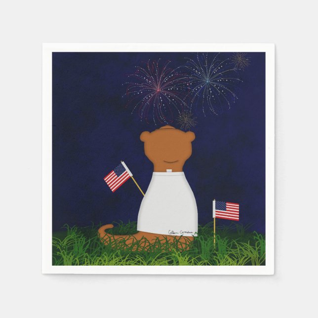 Serviette En Papier Oliver Le Otter Regarde Les Feux D'Oeuvre (Devant)