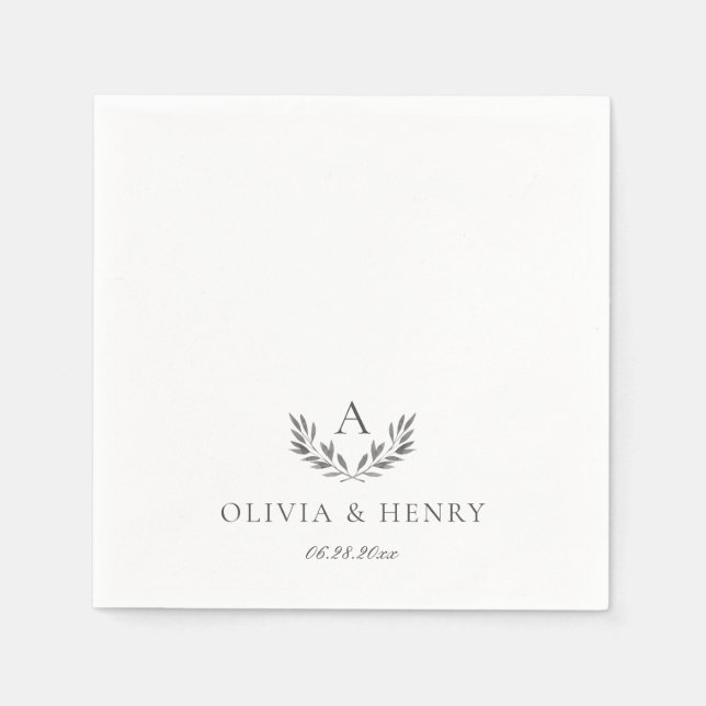 Serviette En Papier Olivia Elegant Grey Monogramme Simple Mariage (Devant)