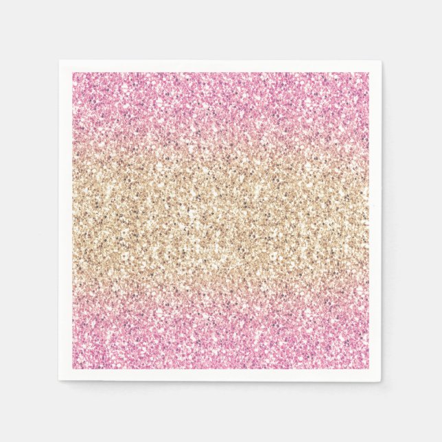 Serviette En Papier Ombre Parties scintillant magique rose et or (Devant)