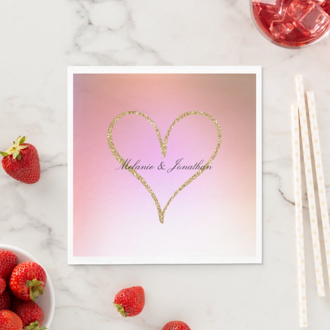 Serviette En Papier Ombre rose Coeur Parties scintillant Or (En situation)