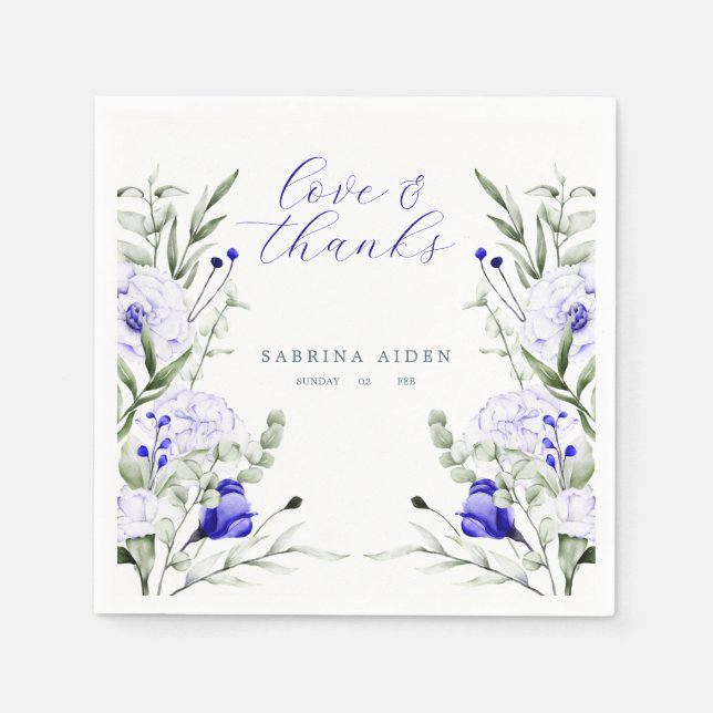 Serviette En Papier Ombre Royal Blue Ivory Floral Mariage (Devant)