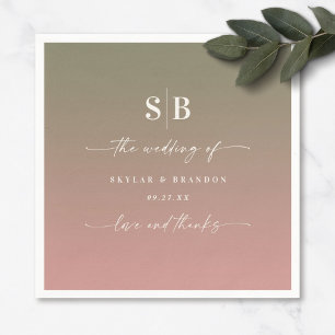 Serviette En Papier Ombre Vert & Dusty Rose rose Mariage monogramme