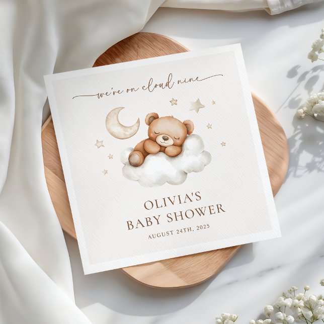 Serviette En Papier On Cloud Nine Neutral Teddy Bear Baby Shower  (Créateur téléchargé)