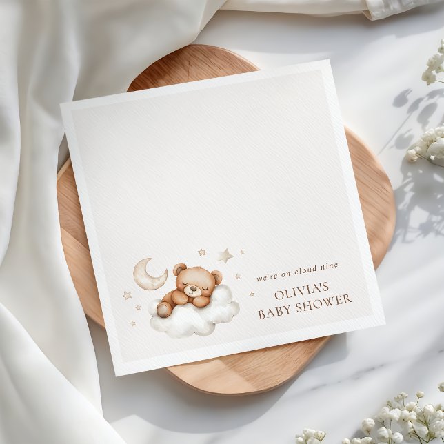 Serviette En Papier On Cloud Nine Neutral Teddy Bear Baby Shower  (Créateur téléchargé)