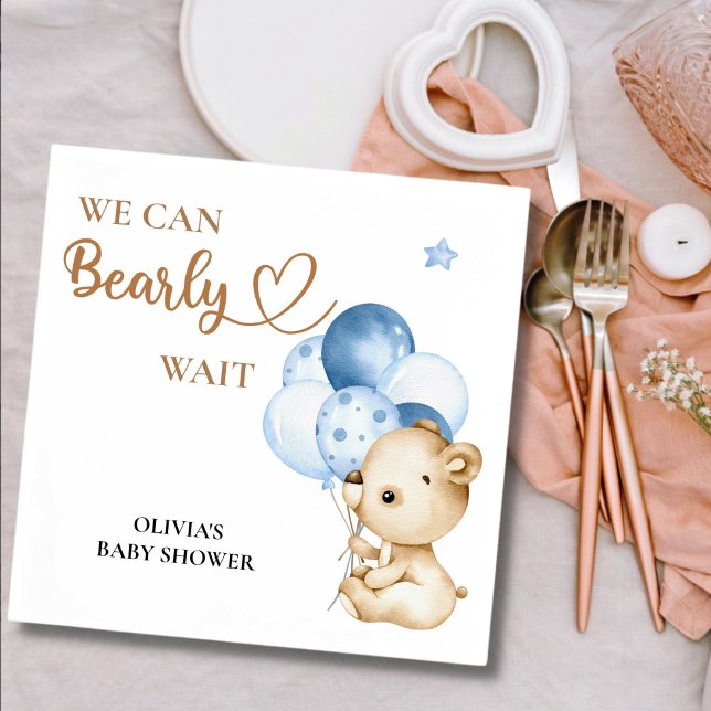 Serviette En Papier On peut attendre le baby shower bébé garçon (Créateur téléchargé)
