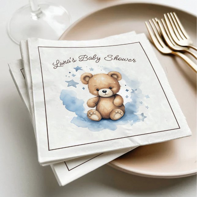 Serviette En Papier On peut attendre le Baby shower bleu Pastel (Créateur téléchargé)