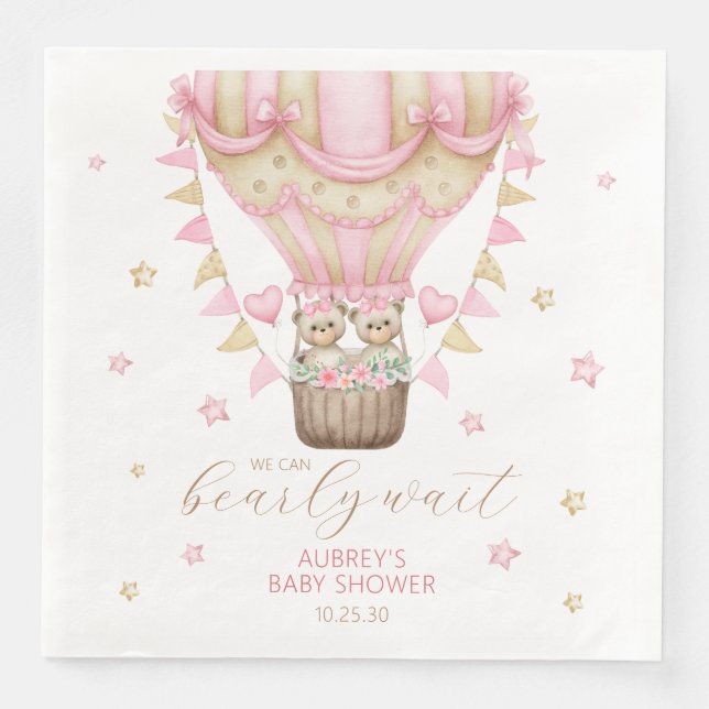 Serviette En Papier On peut attendre le Baby shower de fille jumelle (Devant)