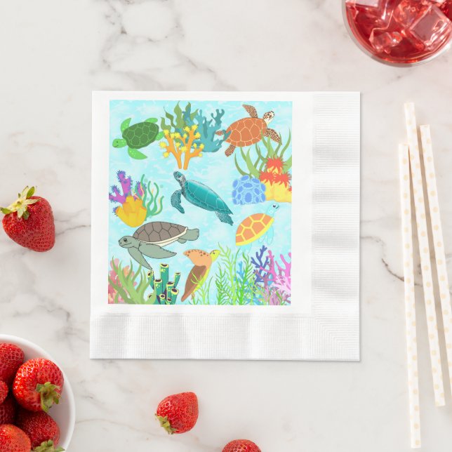 Serviette En Papier Onder Ocean Green Sea Turtle fête anniversaire (En situation)